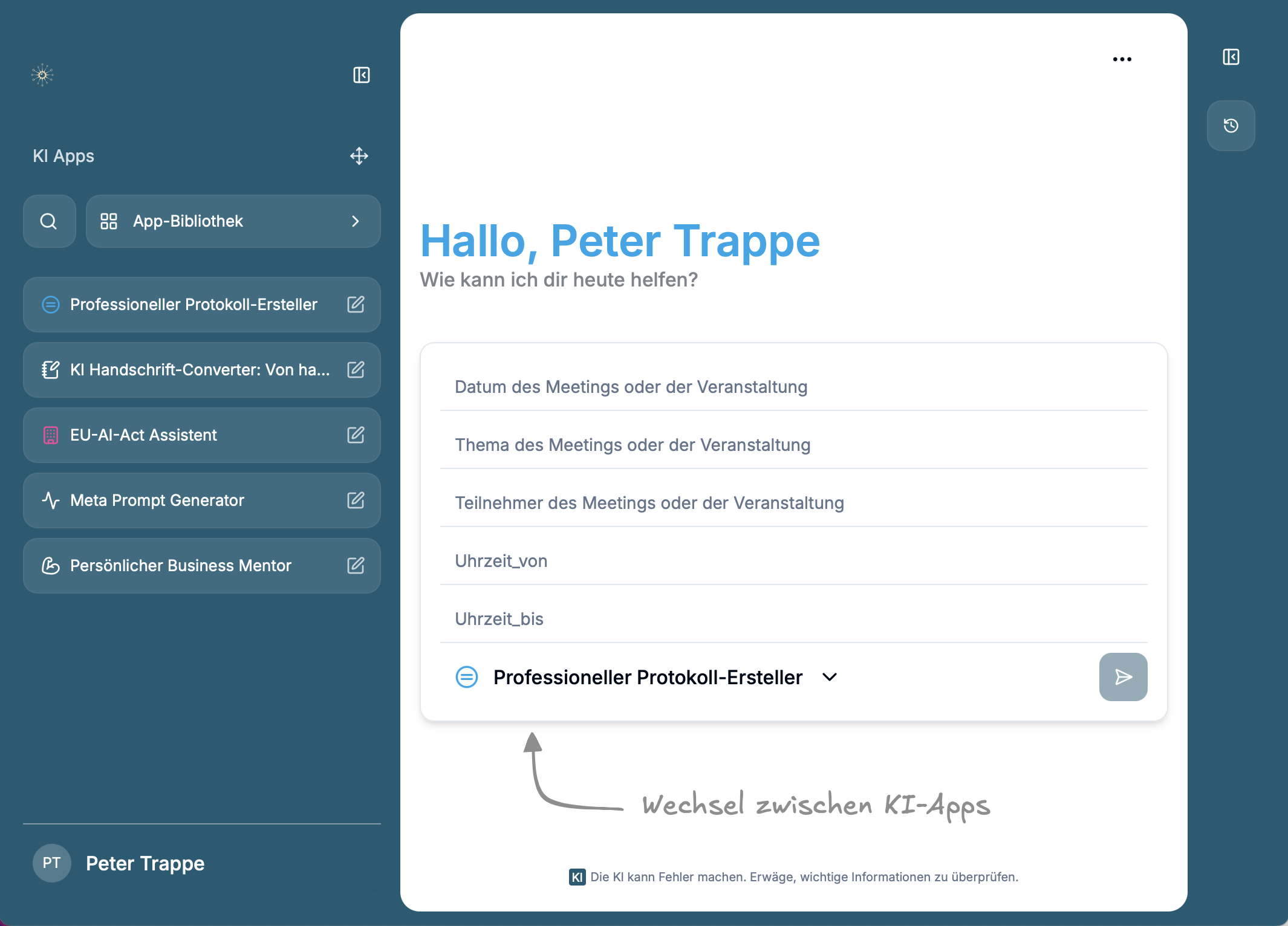 KI-Center Benutzeroberfläche – intuitive Plattform für KI-Assistenten im Mittelstand